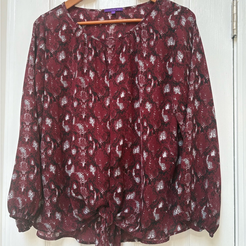 West Kei Red Tie Front 3/4 Sleeve Blouse